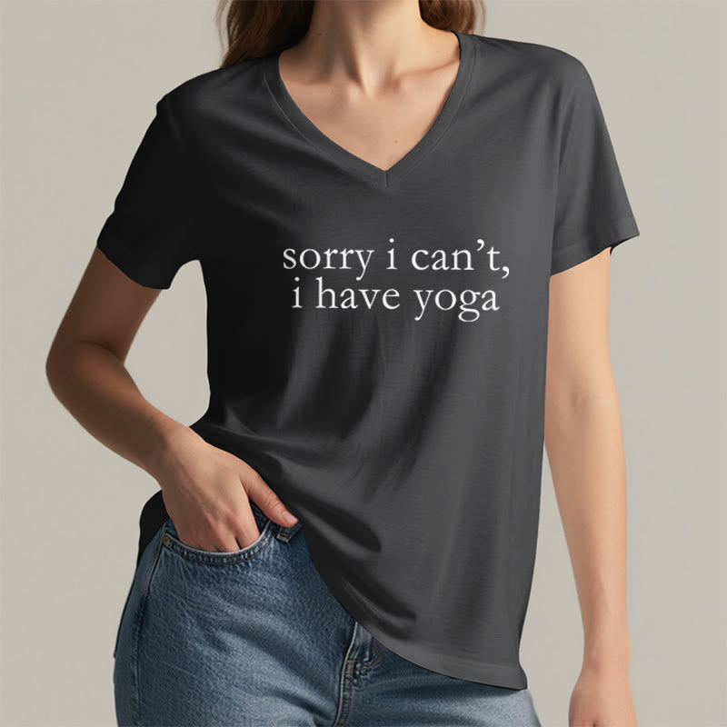 Olivenorma Sorry I Can't I Have Yoga Funny Slogan Women's V Neck T-Shirt - image 17