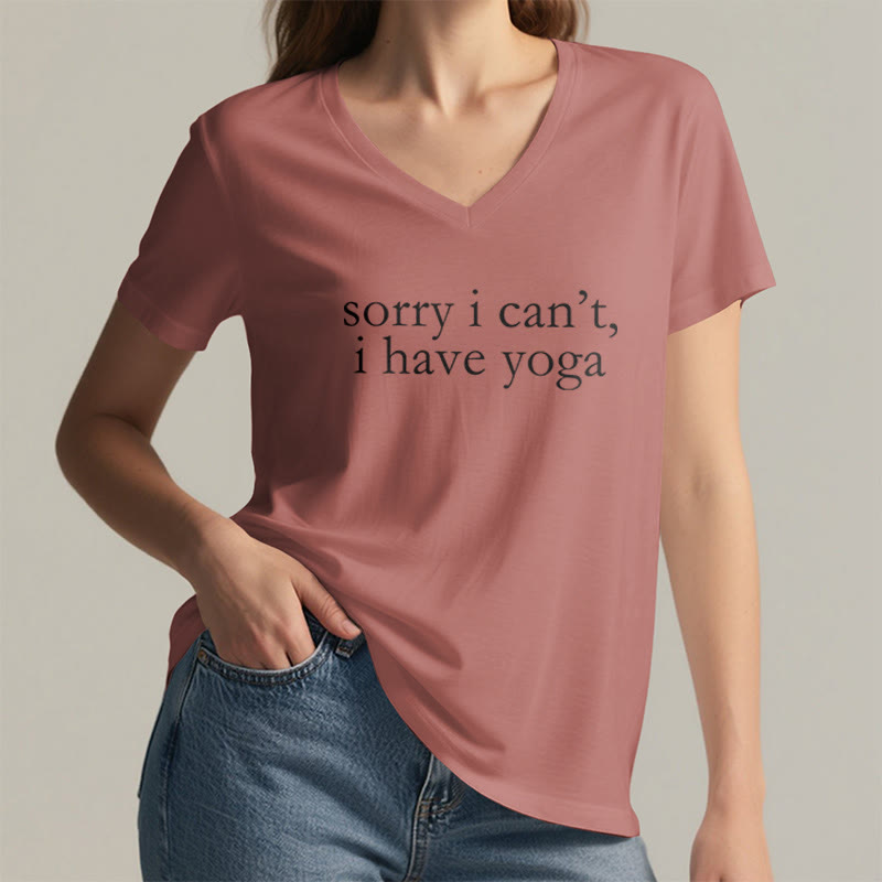Olivenorma Sorry I Can't I Have Yoga Funny Slogan Women's V Neck T-Shirt - image 8