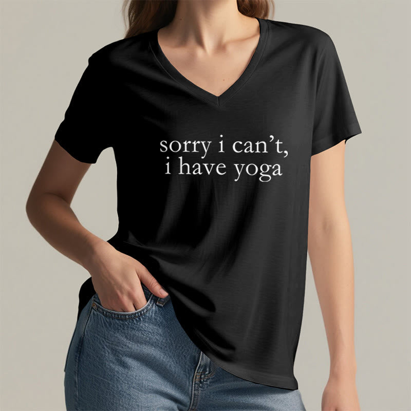 Olivenorma Sorry I Can't I Have Yoga Funny Slogan Women's V Neck T-Shirt - image 14