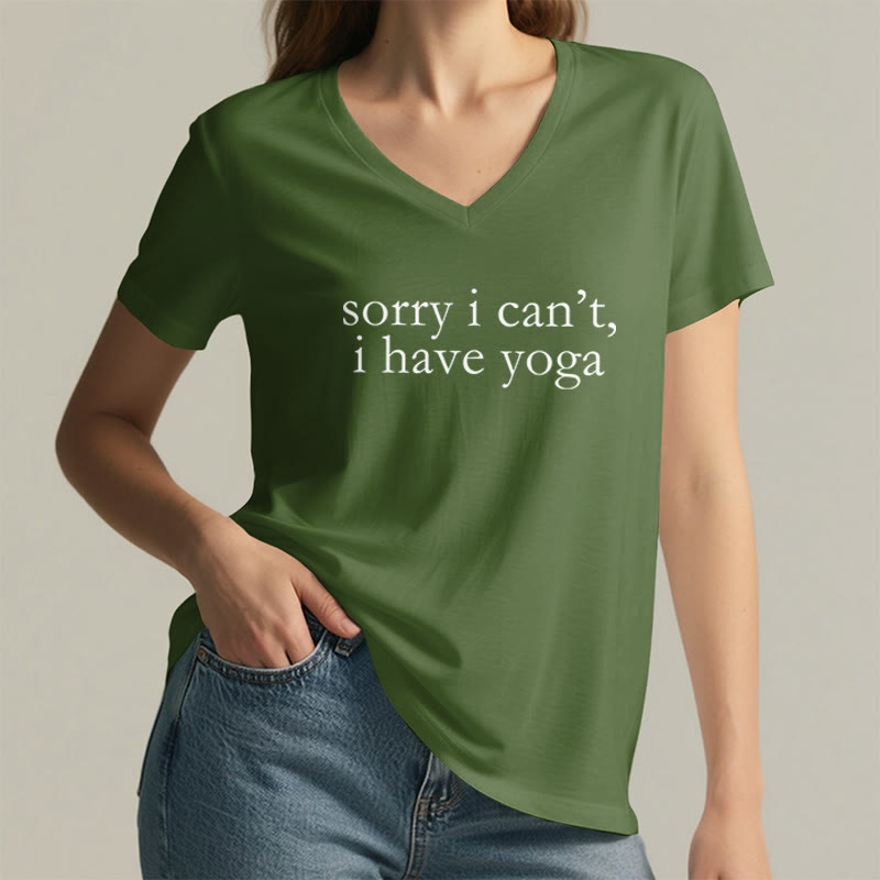 Olivenorma Sorry I Can't I Have Yoga Funny Slogan Women's V Neck T-Shirt - image 2