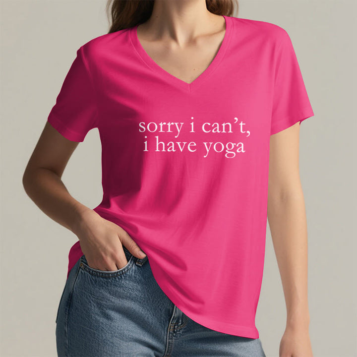 Olivenorma Sorry I Can't I Have Yoga Funny Slogan Women's V Neck T-Shirt - image 35