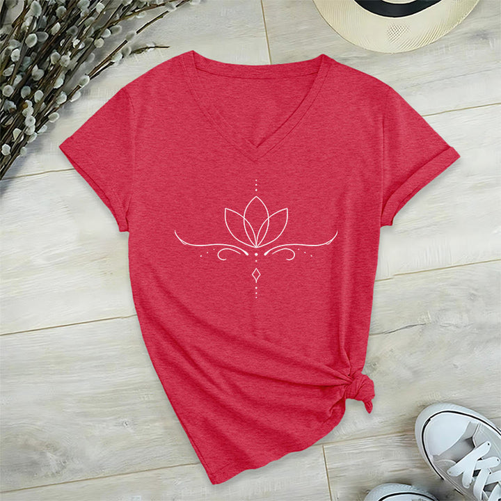T-shirt da donna Olivenorma con scollo a V, elegante, stile boho, con stampa a pois e linee di loto, ideale per lo yoga. - image 28