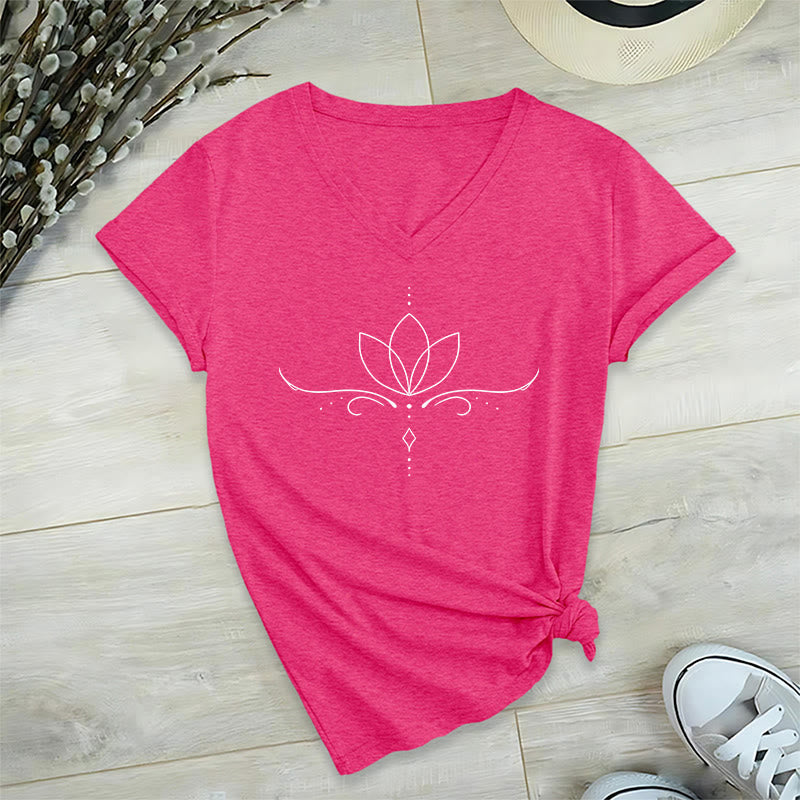 T-shirt da donna Olivenorma con scollo a V, elegante, stile boho, con stampa a pois e linee di loto, ideale per lo yoga. - image 34