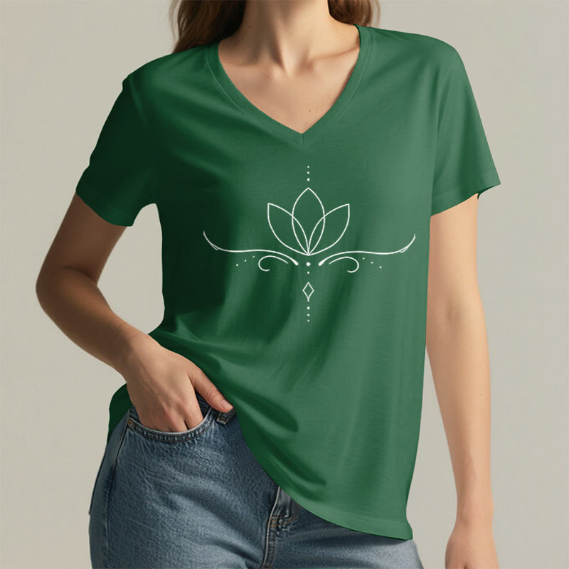 T-shirt da donna Olivenorma con scollo a V, elegante, stile boho, con stampa a pois e linee di loto, ideale per lo yoga. - image 26
