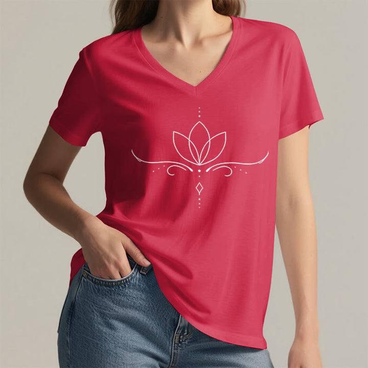 T-shirt da donna Olivenorma con scollo a V, elegante, stile boho, con stampa a pois e linee di loto, ideale per lo yoga. - image 29