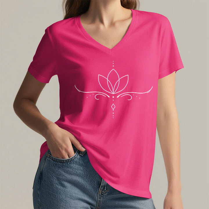 T-shirt da donna Olivenorma con scollo a V, elegante, stile boho, con stampa a pois e linee di loto, ideale per lo yoga. - image 35