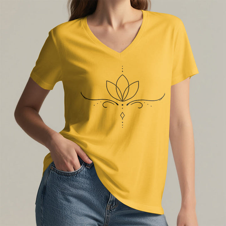 T-shirt da donna Olivenorma con scollo a V, elegante, stile boho, con stampa a pois e linee di loto, ideale per lo yoga. - image 32