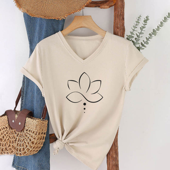 T-shirt da donna Olivenorma Minimal Thin Line Lotus Dot Chakra Spiritual Graphic con scollo a V - Cachi - 2XL - image 6