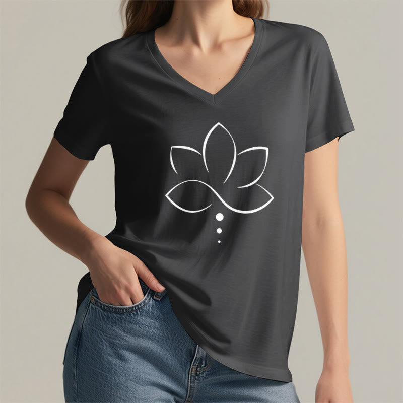 T-shirt da donna Olivenorma Minimal Thin Line Lotus Dot Chakra Spiritual Graphic con scollo a V - image 17