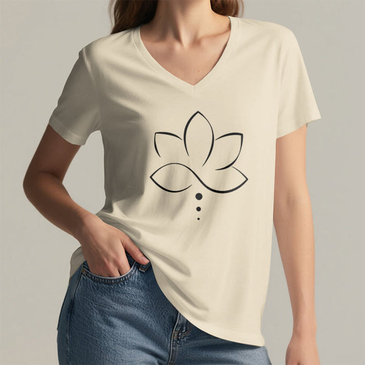 T-shirt da donna Olivenorma Minimal Thin Line Lotus Dot Chakra Spiritual Graphic con scollo a V - image 8
