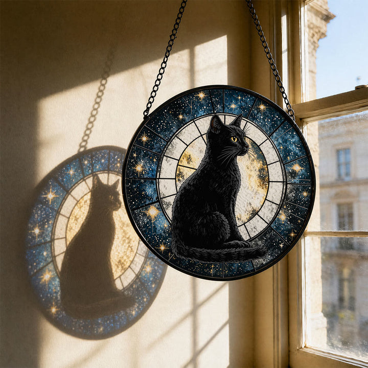 Olivenorma 2D Mystic Full Moon Black Cat Window Hanging Coloured Glass Sun Catcher - image 1