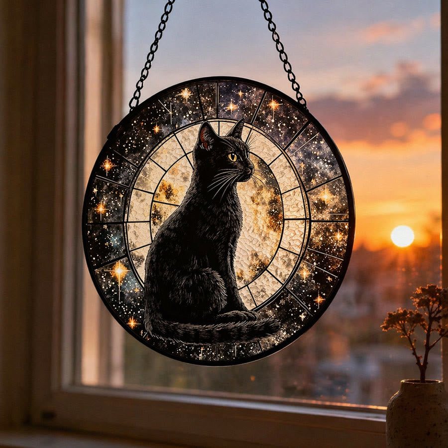 Olivenorma 2D Mystic Full Moon Black Cat Window Hanging Coloured Glass Sun Catcher - image 5