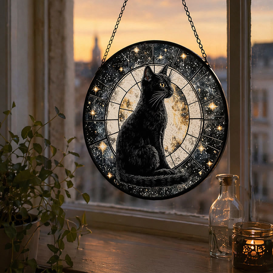 Olivenorma 2D Mystic Full Moon Black Cat Window Hanging Coloured Glass Sun Catcher - image 2