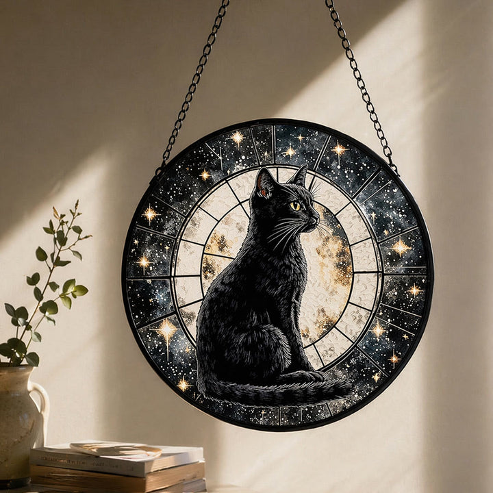 Olivenorma 2D Mystic Full Moon Black Cat Window Hanging Coloured Glass Sun Catcher - 30 cm * 30 cm - image 0