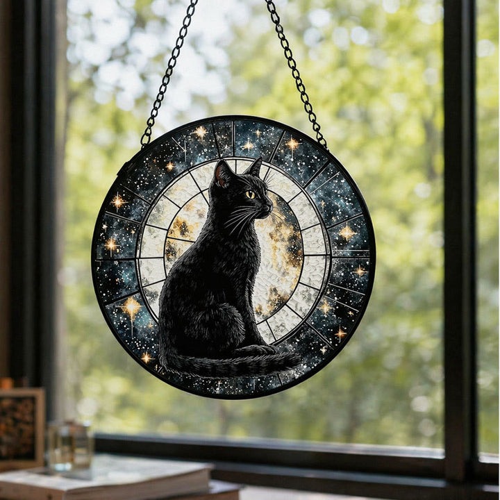 Olivenorma 2D Mystic Full Moon Black Cat Window Hanging Coloured Glass Sun Catcher - image 4