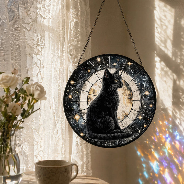 Olivenorma 2D Mystic Full Moon Black Cat Window Hanging Coloured Glass Sun Catcher - image 3
