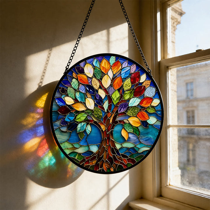 Olivenorma 2D Acchiappasole rotondo colorato Albero della Vita Spirituale in Vetro Colorato - 30 cm * 30 cm - image 0