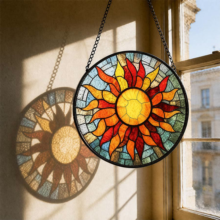 Olivenorma 2D rotondo con mosaico a raggi di sole caldi e vetrata colorata - 30 cm * 30 cm - image 0