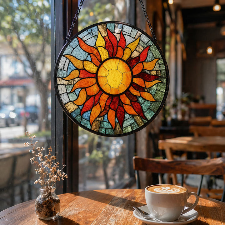 Olivenorma 2D rotondo con mosaico a raggi di sole caldi e vetrata colorata - image 4