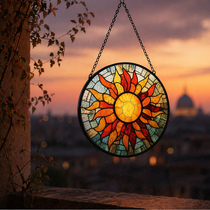 Olivenorma 2D rotondo con mosaico a raggi di sole caldi e vetrata colorata - image 5