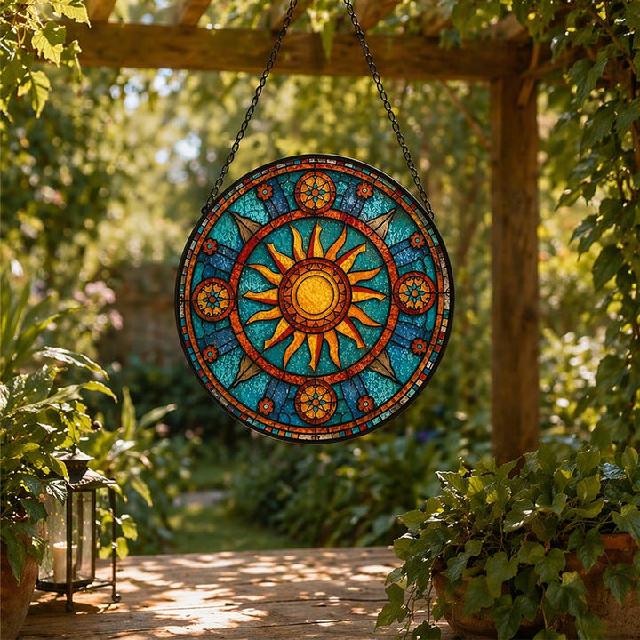 Olivenorma Mosaico in vetro colorato con mandala 2D e raggi di sole - 30 cm * 30 cm - image 0