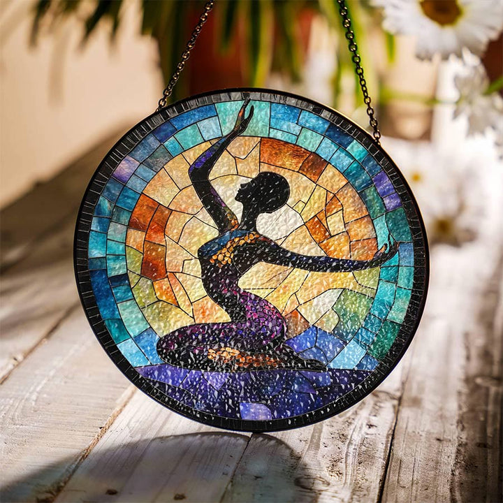Olivenorma 2D Acchiappasole rotondo con silhouette di donna che fa yoga e allungamento laterale - Yoga del lato caldo - 30 cm * 30 cm - image 2