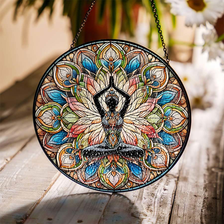 Olivenorma 2D Acchiappasole rotondo con silhouette di donna che fa yoga e allungamento laterale - Yoga del loto - 30 cm * 30 cm - image 5
