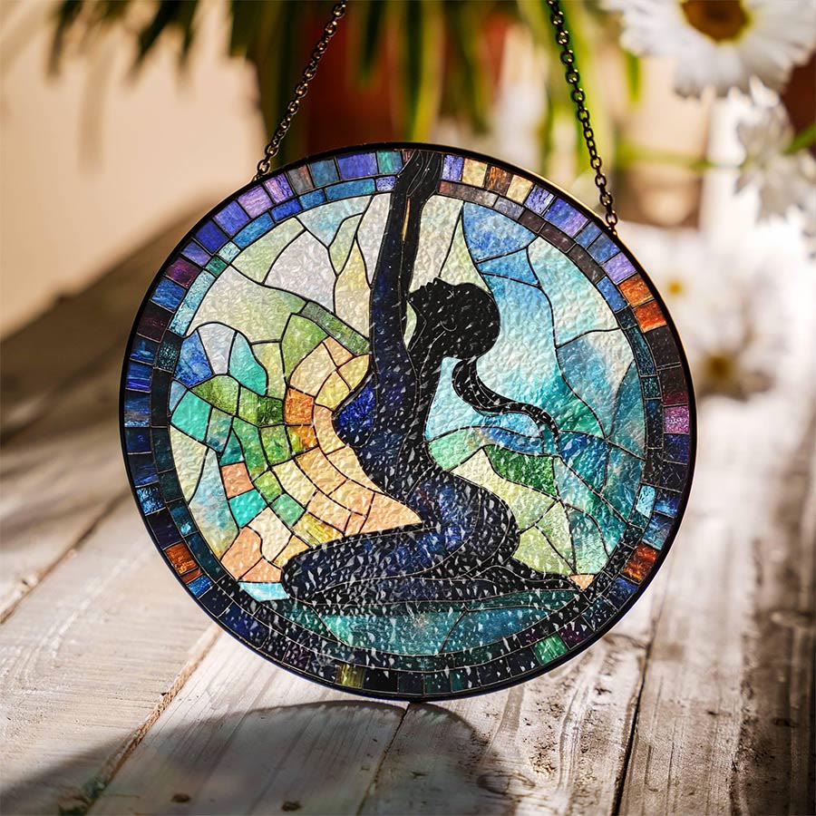 Olivenorma 2D Acchiappasole rotondo con silhouette di donna che fa yoga e allungamento laterale - Yoga laterale - 30 cm * 30 cm - image 0