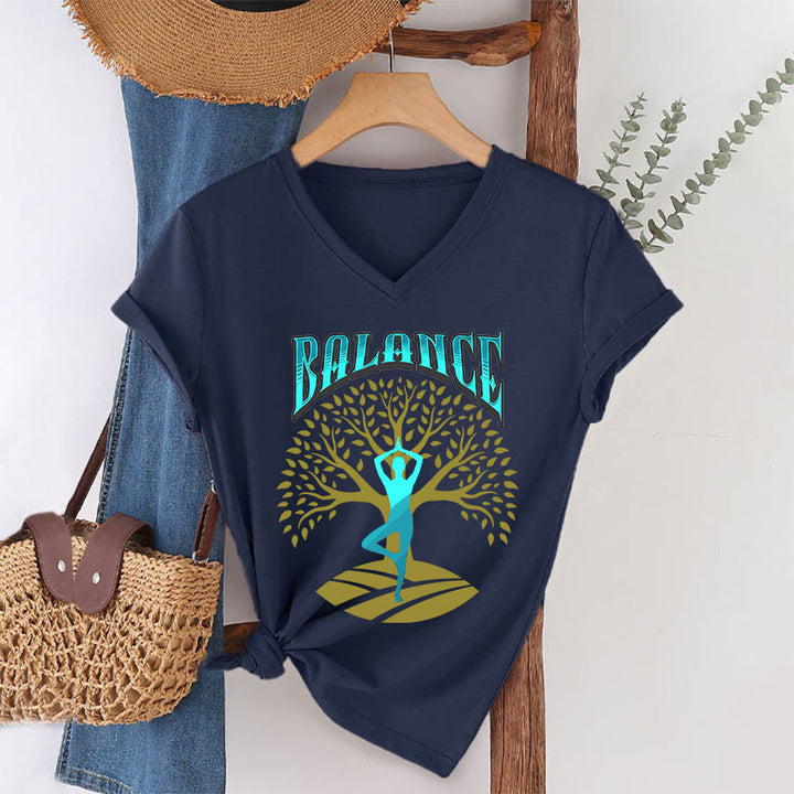 Maglietta da donna con scollo a V Olivenorma Tree Pose Yoga Lady Balance Word Spiritual - Blu navy - 2XL - image 25