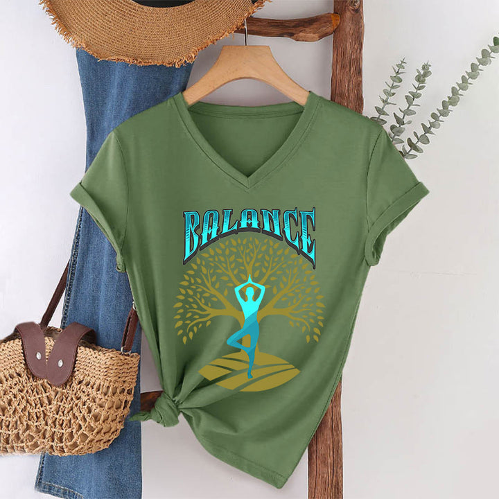 Maglietta da donna con scollo a V Olivenorma Tree Pose Yoga Lady Balance Word Spiritual - Verde oliva - 2XL - image 7