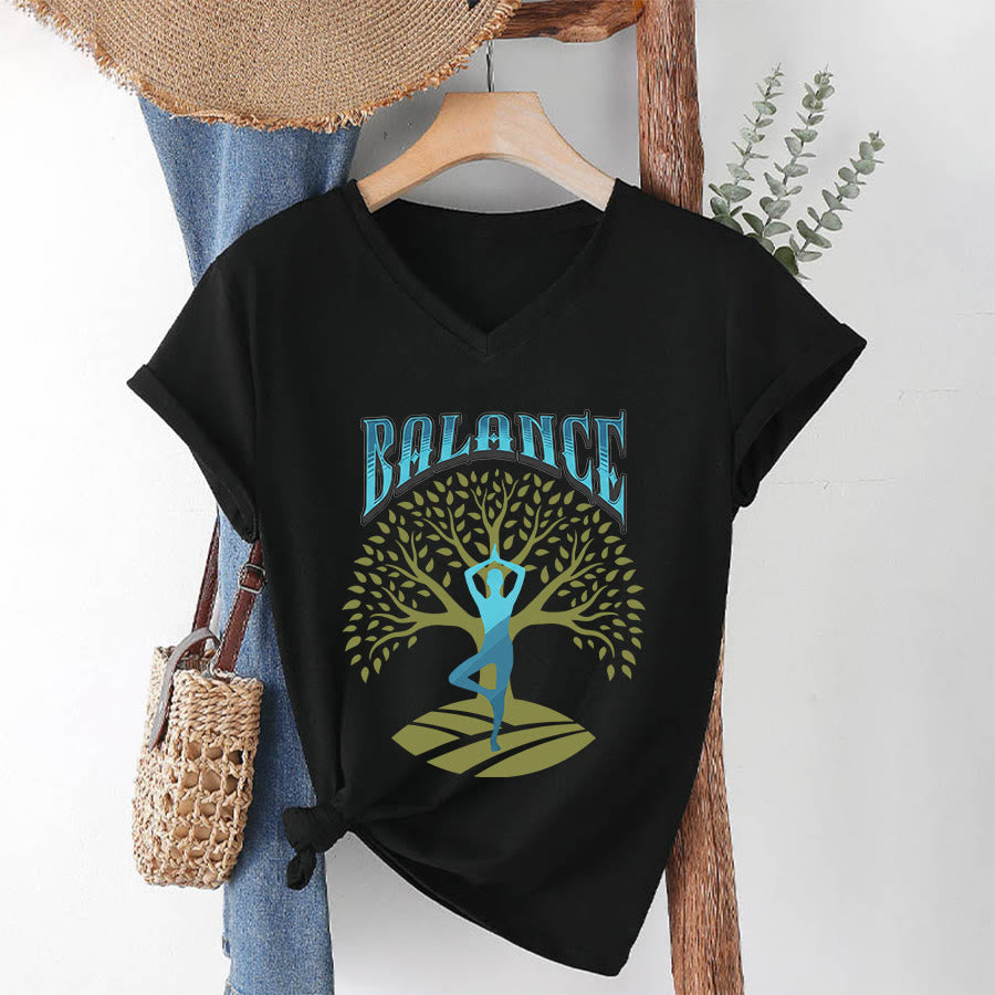 Maglietta da donna con scollo a V Olivenorma Tree Pose Yoga Lady Balance Word Spiritual - Nero - 2XL - image 19