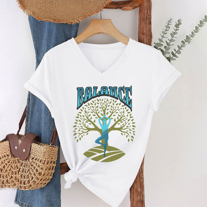 Maglietta da donna con scollo a V Olivenorma Tree Pose Yoga Lady Balance Word Spiritual - Bianco - 2XL - image 1
