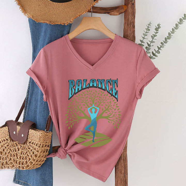 Maglietta da donna con scollo a V Olivenorma Tree Pose Yoga Lady Balance Word Spiritual - Rosa - 2XL - image 13