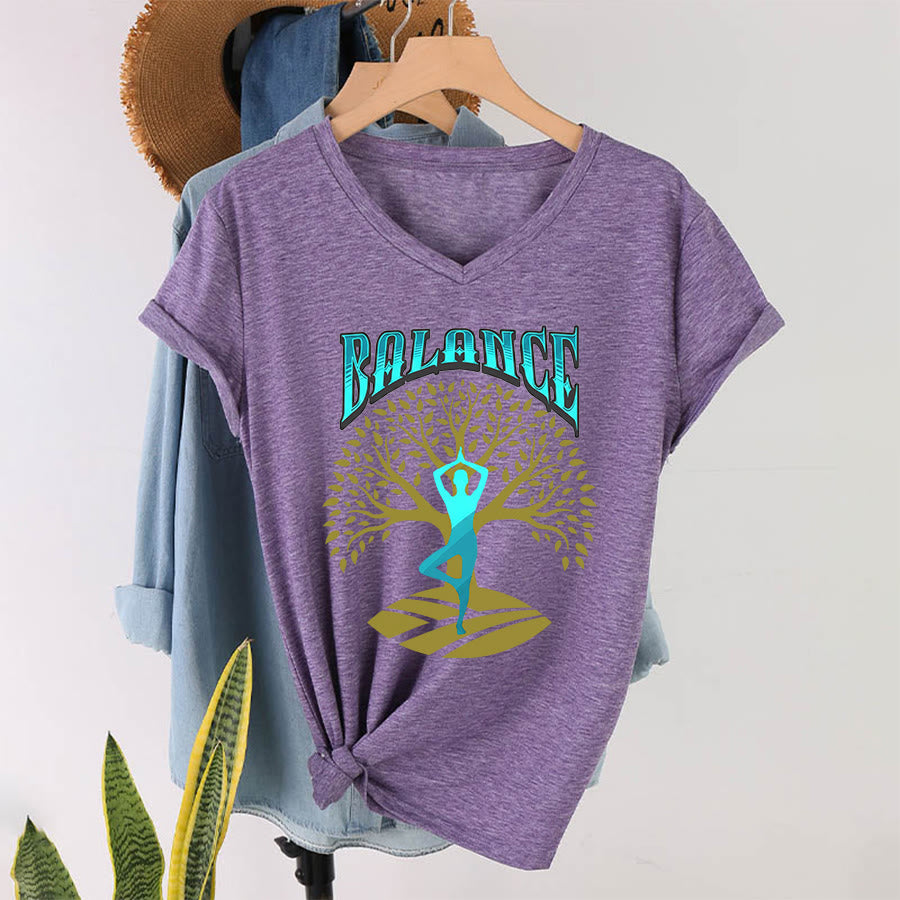 Maglietta da donna con scollo a V Olivenorma Tree Pose Yoga Lady Balance Word Spiritual - Viola - 2XL - image 37