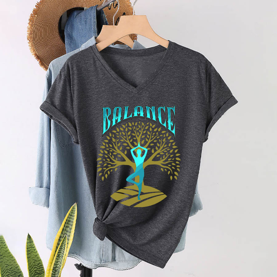 Maglietta da donna con scollo a V Olivenorma Tree Pose Yoga Lady Balance Word Spiritual - Grigio - 2XL - image 22