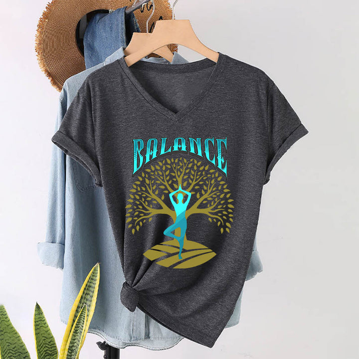 Maglietta da donna con scollo a V Olivenorma Tree Pose Yoga Lady Balance Word Spiritual - Grigio - 2XL - image 22