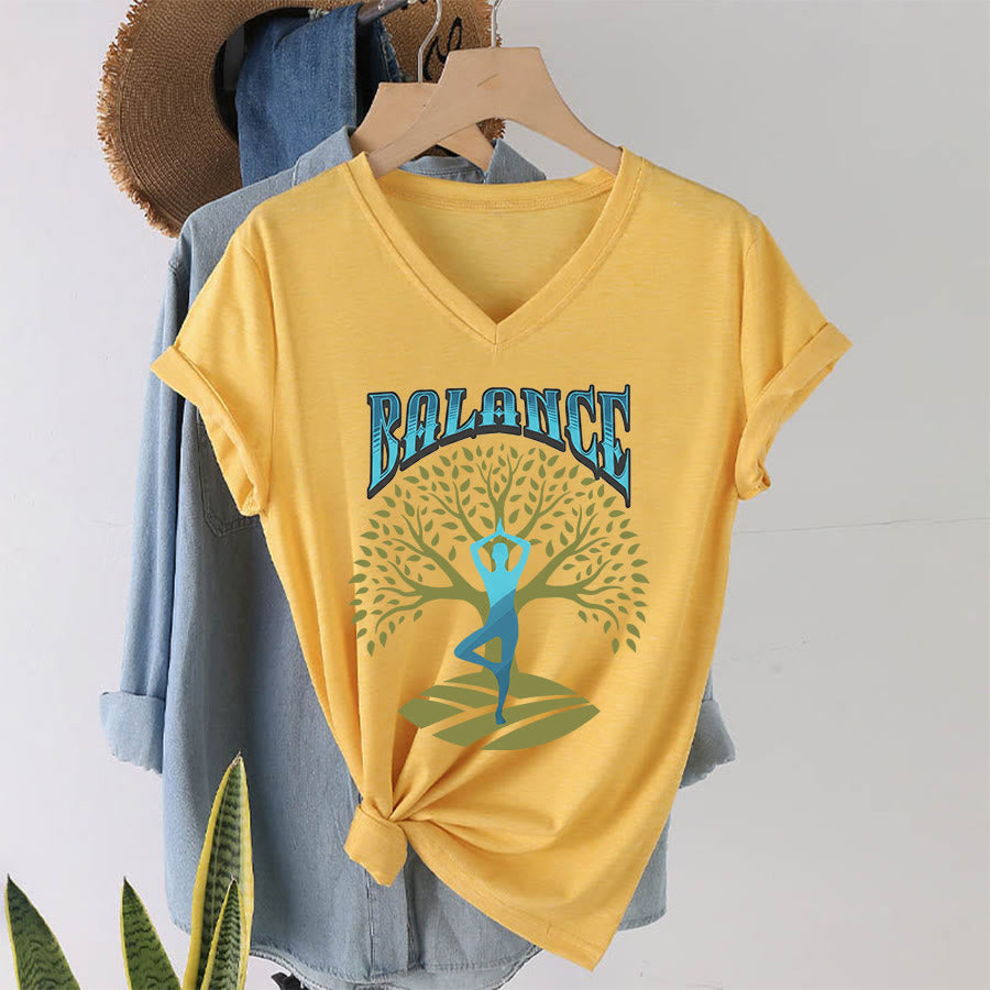Maglietta da donna con scollo a V Olivenorma Tree Pose Yoga Lady Balance Word Spiritual - Giallo - 2XL - image 31