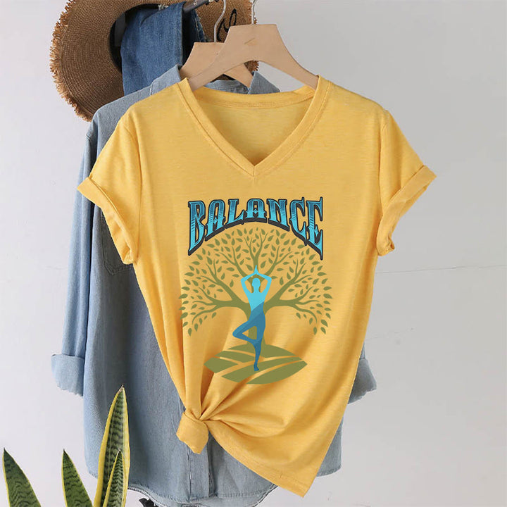 Maglietta da donna con scollo a V Olivenorma Tree Pose Yoga Lady Balance Word Spiritual - Giallo - 2XL - image 31
