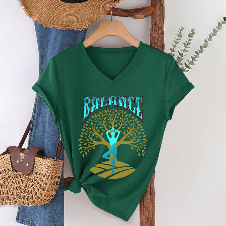 Maglietta da donna con scollo a V Olivenorma Tree Pose Yoga Lady Balance Word Spiritual - Verde scuro - 2XL - image 4