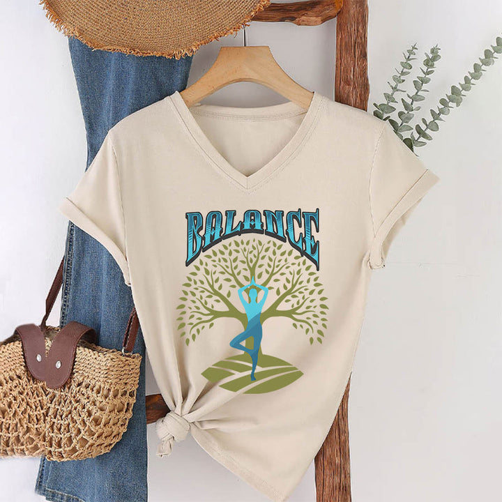 Maglietta da donna con scollo a V Olivenorma Tree Pose Yoga Lady Balance Word Spiritual - Cachi - 2XL - image 10