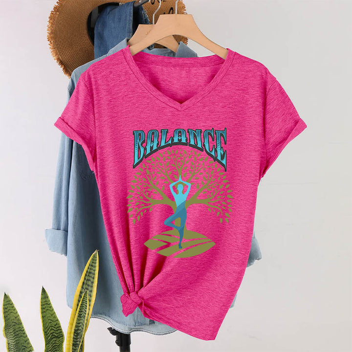 Maglietta da donna con scollo a V Olivenorma Tree Pose Yoga Lady Balance Word Spiritual - Rosso rosa - 2XL - image 34