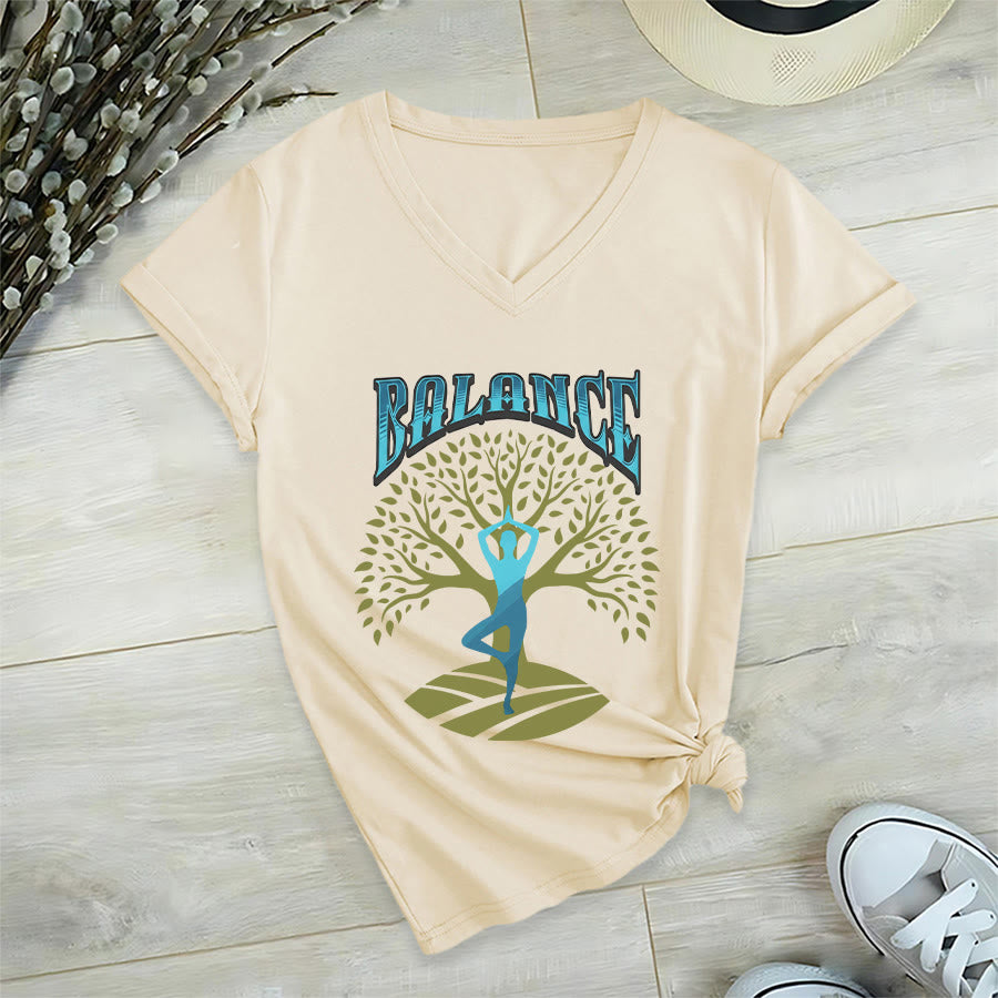 Maglietta da donna con scollo a V Olivenorma Tree Pose Yoga Lady Balance Word Spiritual - image 9