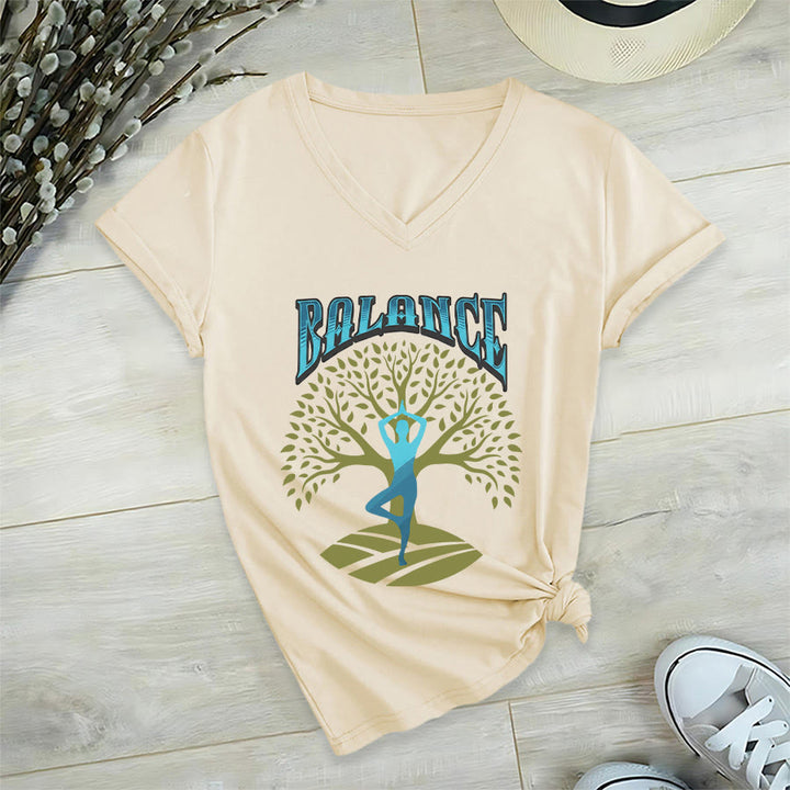 Maglietta da donna con scollo a V Olivenorma Tree Pose Yoga Lady Balance Word Spiritual - image 9