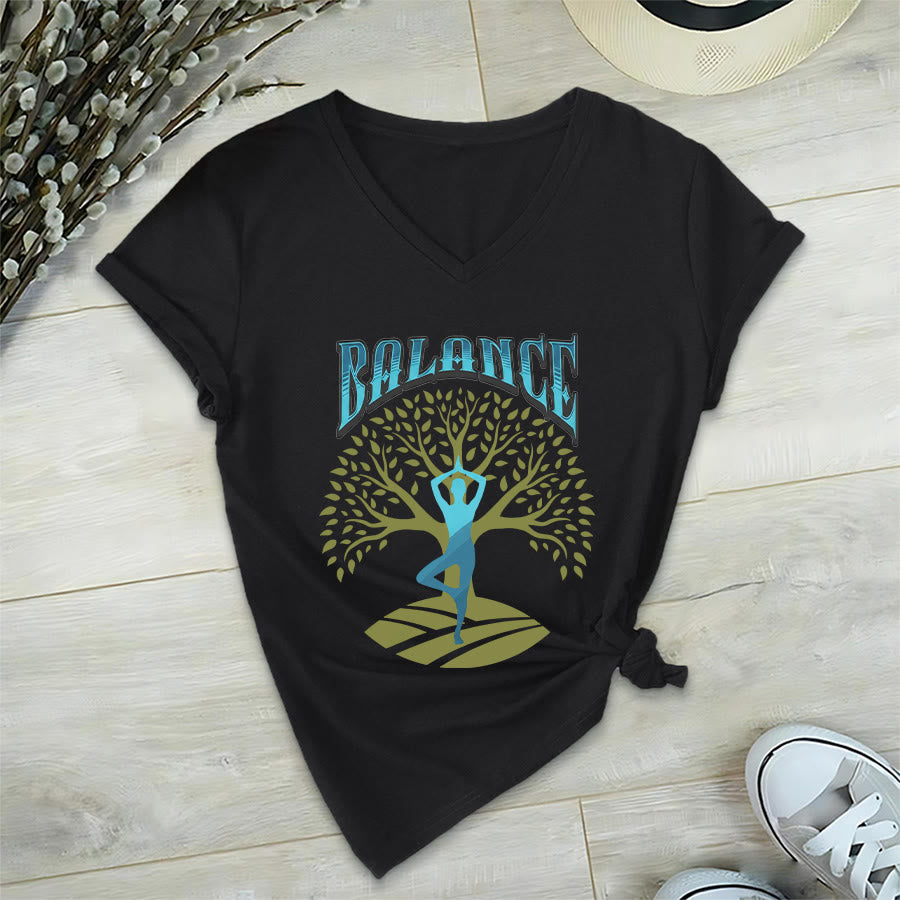 Maglietta da donna con scollo a V Olivenorma Tree Pose Yoga Lady Balance Word Spiritual - image 18