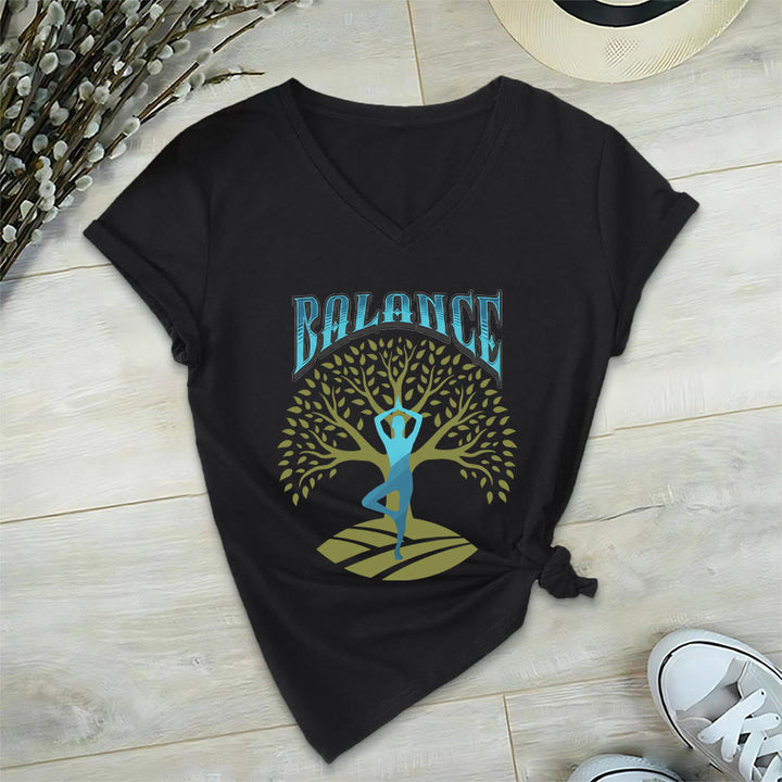 Maglietta da donna con scollo a V Olivenorma Tree Pose Yoga Lady Balance Word Spiritual - image 18