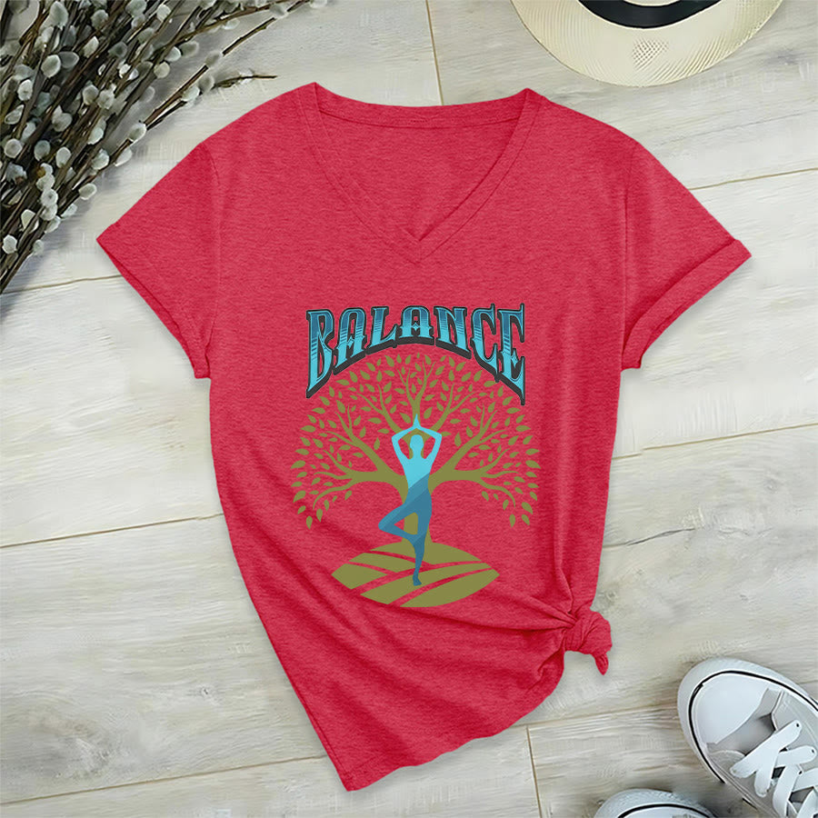 Maglietta da donna con scollo a V Olivenorma Tree Pose Yoga Lady Balance Word Spiritual - image 27