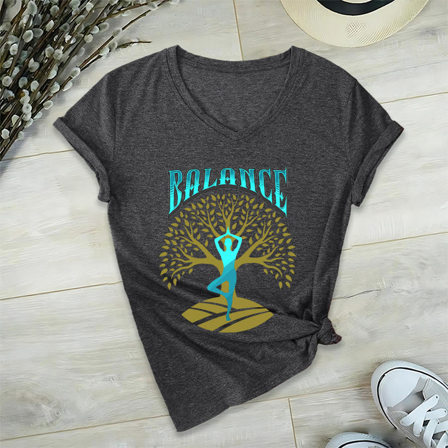 Maglietta da donna con scollo a V Olivenorma Tree Pose Yoga Lady Balance Word Spiritual - image 21