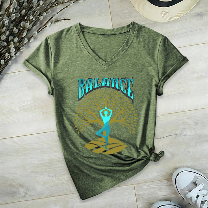Maglietta da donna con scollo a V Olivenorma Tree Pose Yoga Lady Balance Word Spiritual - image 6
