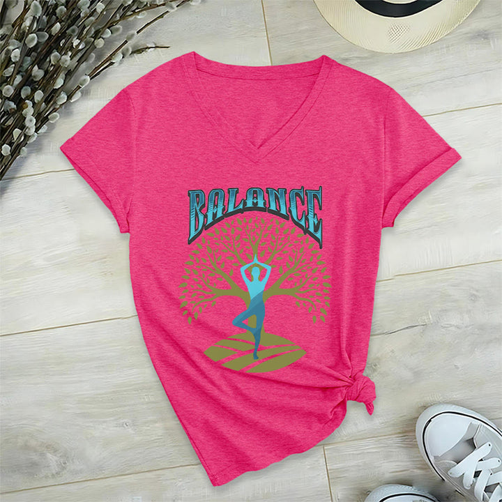 Maglietta da donna con scollo a V Olivenorma Tree Pose Yoga Lady Balance Word Spiritual - image 33