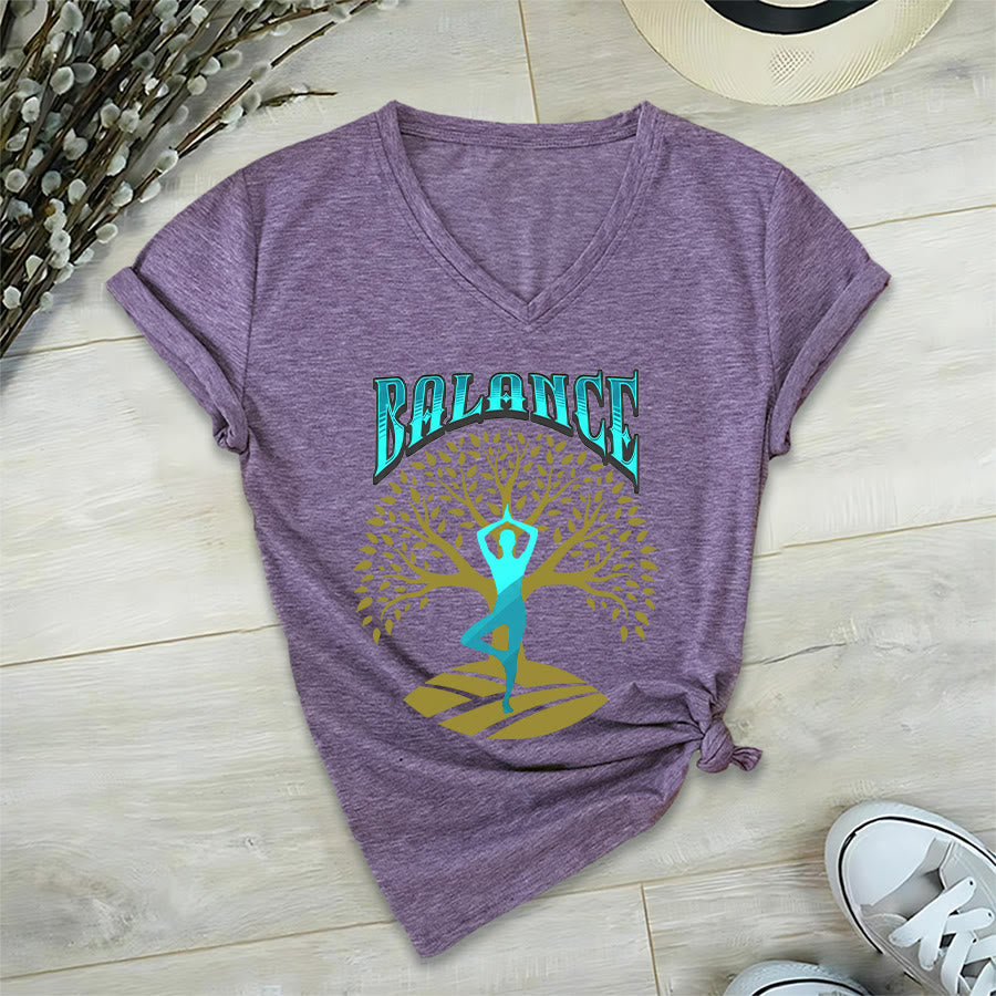 Maglietta da donna con scollo a V Olivenorma Tree Pose Yoga Lady Balance Word Spiritual - image 36